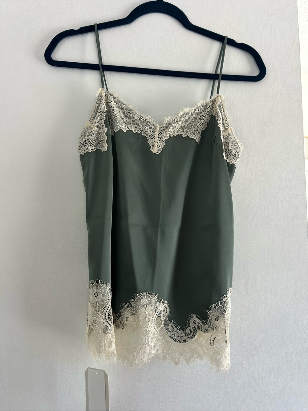 Abercrombie & Fitch Olive Green Satin Lace-Trim Cami